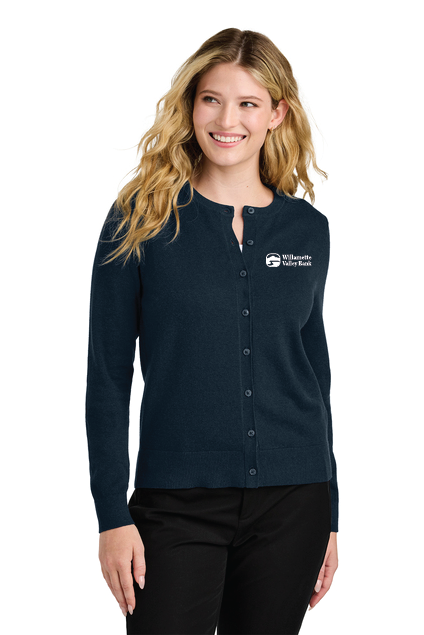 Women’s Easy Care Crewneck Cardigan Sweater w/Embroidered Logo